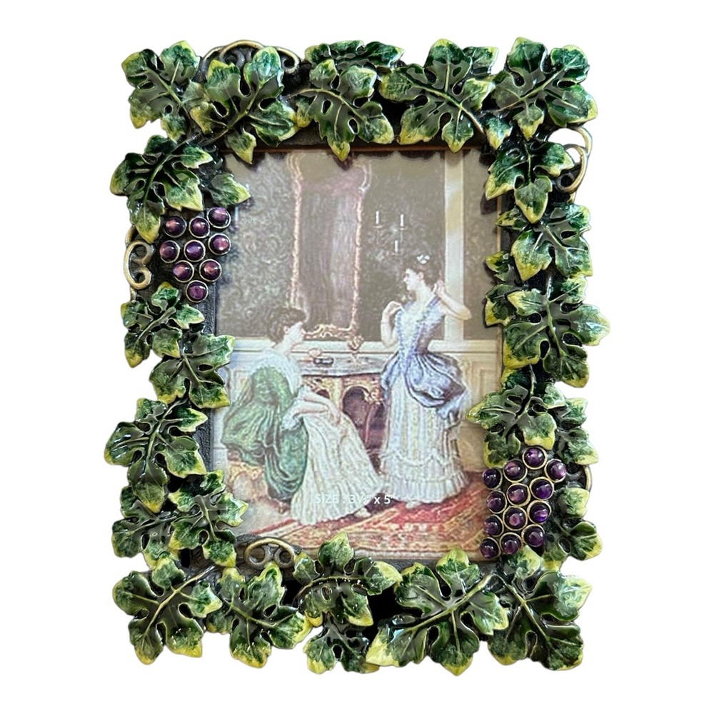 Two's Company Austrian Crystal Photo Frame Grape Leaves Garland 4" x 6"